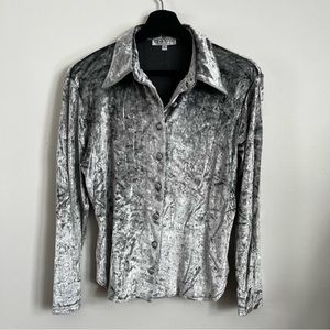 Silver Velvet Bebe Button Up Collard Shirt Size Large
